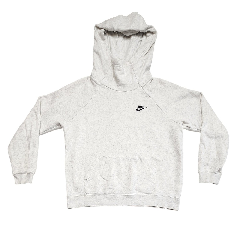 Nike Sportswear Essential Funnel Neck Hoodie Oatmeal Heather Gray Womens Medium